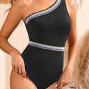 Talisea One Shoulder One Piece Swimsuits - Women Tummy Control Bathing Suit with Tie Knot Swimwear Full Coverage (Black, L)