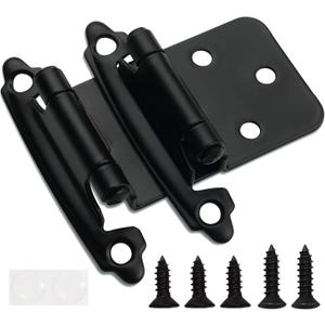 Decobasics 1/2" Overlay Matte Black Cabinet Hinges (5 Pair -10 Pcs) Self Closing Bath & Kitchen Cabinet Hinges Black Flush Mount w/Door Bumpers & Upgraded Screws Black
