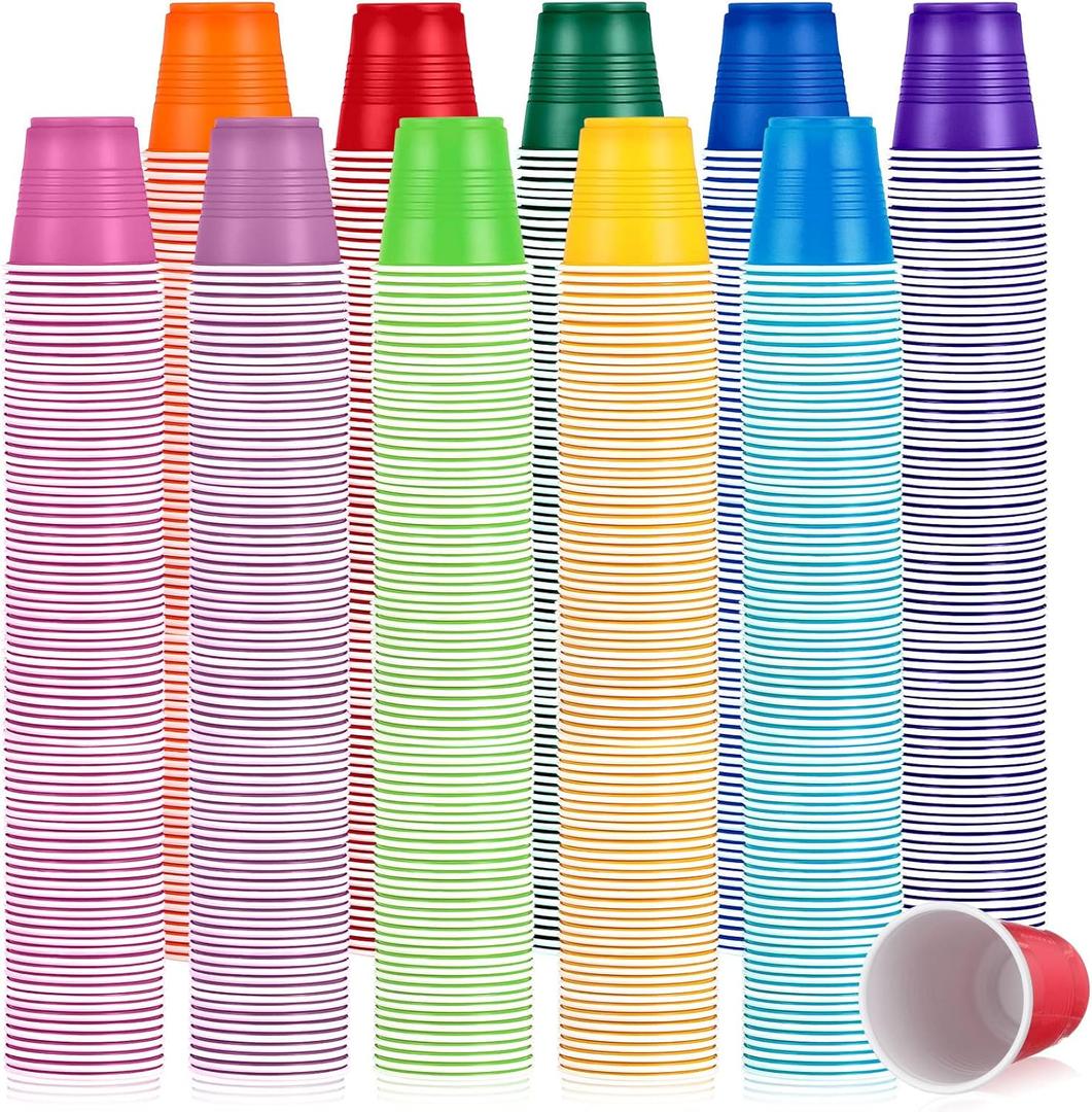Eaasty 1000 Pack 3 oz Disposable Bathroom Cups - Colorful Plastic Shot Glasses & Drinking Cups for Birthday, Halloween, Christmas Party, 10 Colors