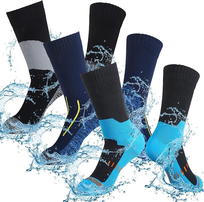 Janmercy 3 Pairs Unisex Waterproof Socks Breathable Knit Socks for Men Women for Hiking Wading Running Skiing, 3 Colors, M