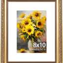 JCJMY 8x10 Vintage Picture Frame with 5x7 Mat, Elegant Retro 8 by 10 Photo Frame with Shatter-Resistant Plexiglass for Wall or Tabletop Display, Gallery Decor & Gift, Gold, 1 Pack