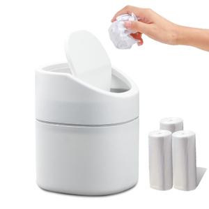 Mini Desktop Trash Can with Swing Lid,Small Garbage Can for Countertop,Dressing Table,Bedside Etc,Free 90 Bags(White)