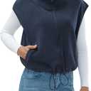 Women's Full Zip Fleece Short Vest Warm Winter Sleeveless Stand Collar Sherpa Crop Coat (Medium, Navy01)