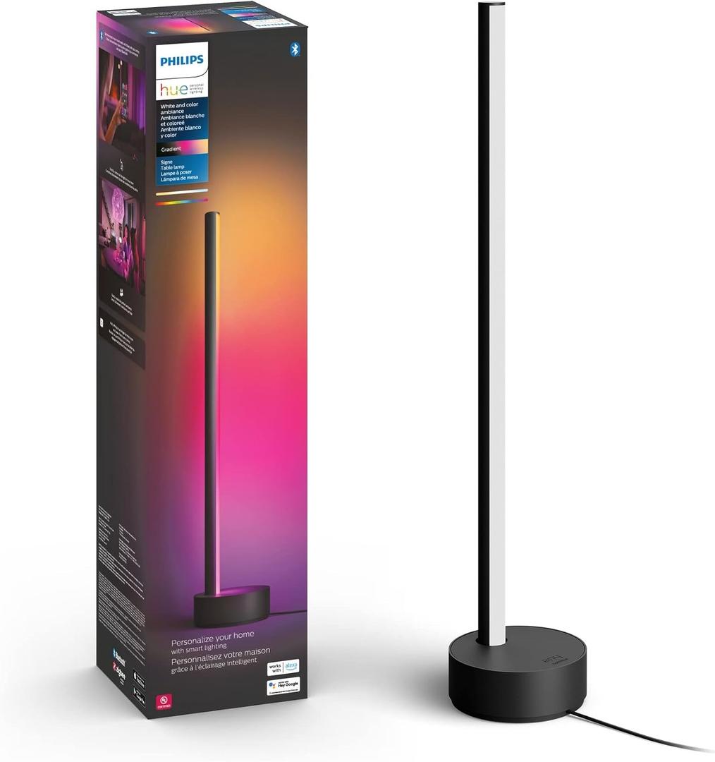 Philips Hue Signe Smart Table Lamp, Black, 1 Pack, White & Color Ambiance LED Color-Changing Light, Control LED Lamp with Hue App, Works with Alexa, Google Assistant, Apple HomeKit, Black