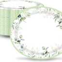 Sage Greenery Oval Paper Plates for Birthday Wedding Party 10x12 inch, Large