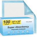 Basics LeakProof Dog and Puppy Potty Training Pee Pads with QuickDry 5Layer Super Absorbent Design, Regular Size 22 x 22 inch, Blue & White, 100 Count