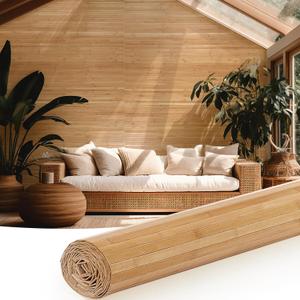 Juexica 1 Pcs Natural Bamboo Wall Panel for Interior Wall 48'' x 96'' Bamboo Covering Renewable Pole Wainscoting Room Divider Decor for Bedroom Living Room Kitchen Island Office (Carbonized)