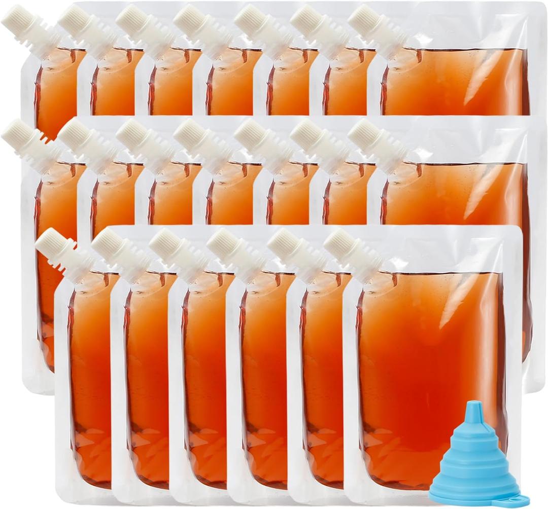 20 Pcs Liquor Flasks Cruise Pouch Reusable Sneak Travel Drinking Flask Concealable Alcohol Plastic Flasks bags with Funnel (8 oz)