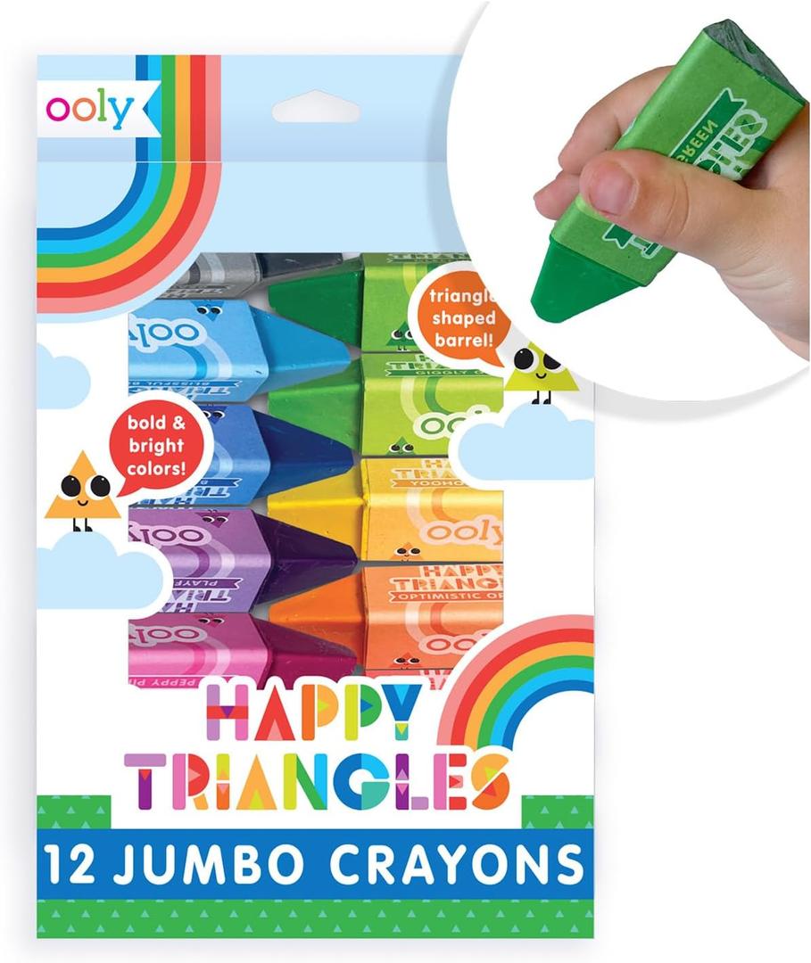 Ooly Jumbo Triangle Crayons for Toddlers Set of 12, Non-Toxic Triangle Shaped Easy to Hold Crayons for Toddler, No Rolling Crayon, Summer Crafts for Kids