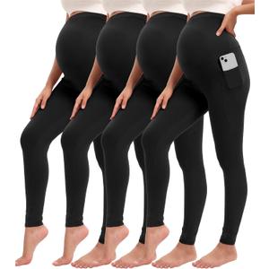 4 Pack Womens Maternity Leggings with Pockets Over The Belly Pregnancy Workout Yoga Pants Activewear (XX-Large)