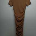 Rooscier Women's Mesh Dress Short Sleeve Bodycon 3 Piece Outfits with Cami Shorts Brown, Small