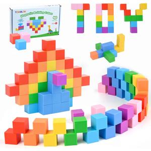 TOKBLOK Magnetic Blocks, 40PCS Rainbow Magnetic Building Blocks for Kids Ages 3 4 5 6 Year Old, Autism Montessori Sensory Magnet Cubes, STEM Learning Educational Magnet Toys Gifts for Girls & Boys