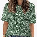 Women's Plus Size Crewneck Short Sleeve Shirts Summer Casual Leopard Printed Tops Fashion Loose Fit Blouse, Large