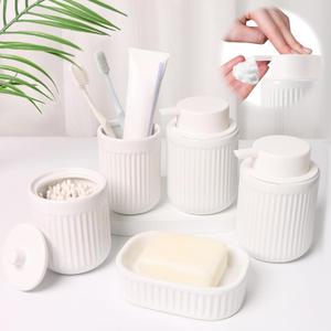 White Ceramic Bathroom Accessories Set 5 Pcs, Bathroom Accessory Set Includes Foaming Soap Dispenser, Lotion Soap Dispenser, Toothbrush Holder, Qtip Holder, Soap Dish, for Modern Home Apartment (Ceramic Bath Set-Foam)