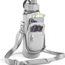 Water Bottle Holder with Strap,Water Bottle Bag,32/40 oz Large Capacity,Adjustable Shoulder Hand Strap,2 Phone Pocket Water Bottle Holder,Water Bottle Accessories for Camping Running Walking (Grey)
