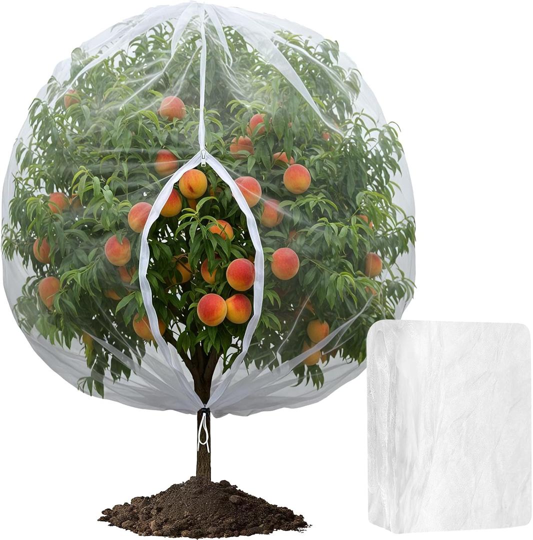 10 X 10 Ft Large Fruits Tree Netting Cover with Zipper and Drawstring, Insect Bird Barrier Netting for Garden Protection, Garden Plant Mesh Netting Cover for Cherry Apple Peach Tree Blueberry Bushes (Clear)