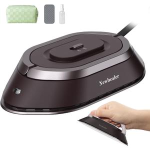 Newbealer Travel Iron with Global Voltage, 100-240V Mini Dry Iron for Clothes (No Steam), Max 300W, 60s Heat Up, 302 Non-Stick Ceramic Soleplate, 0.8lbs Ultra-Lightweight (Brown)