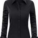 J.VER Womens Dress Shirts Long Sleeve Button Down Shirt Wrinkle-Free Business Casual Blouse Office Work Tops (Small, Black)