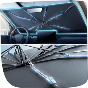 [2025 Upgraded] Nmoiss Windshield Sun Shade Umbrella [Ice Rib] High Speed Cooling 99% UV Blocking Protects Car from Sun and Heat Damage, Keeps Cool and Protects Interior Medium (56" L x 31" W)