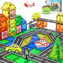 Magnetic Tiles Road Toys for 3+ Year Old Toddler, Magnetic Blocks Building Toys for Kids Ages 3-5 5-7 Girls Boys, STEM Montessori Sensory, Classroom Must Haves