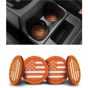 2 x 4 Pack Car Cup Coasters, Universal American Flag Non-Slip Silicone Cup Holder Inserts, Car Interior Accessories, Orange