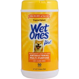 Wet Ones for Pets Multi-Purpose Dog Wipes With Aloe Vera | Dog Wipes For All Dogs in Tropical Splash, Wet Ones Wipes for Paws & All Purpose | 50 Ct Cannister Dog Wipes