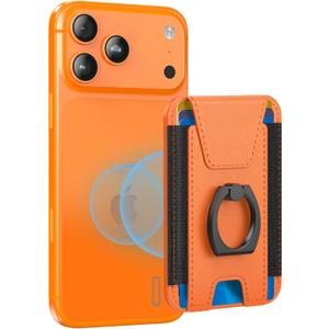 For Magsafe Wallet with Grip, 6-Card Holder, Stronger Magnetic Card Wallet Holder for iPhone 17/16/15/14/13/12 Series, Leather Magnetic Phone Wallet with Privacy Flap, RFID Blocking, Cosmic Orange