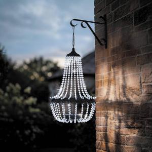 Hanging Solar Chandelier Outdoor Lantern, 30 Cool White Lights Acrylic Clear Beaded Chandelier with S Hooks Modern Lantern for Garden Yard Patio Gazebo Decorations, 28”H