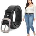 JASGOOD Plus Size Women Leather Belt Black Casual Waist Belt for Jeans Pants with Metal Pin Buckle (Fit Waist Size 48''-52'')