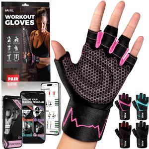 MhIL Workout Gloves for Women Breathable Gym Gloves for Women with Palm Protection and Enhanced Grip Padded Weight Lifting Glove for Womens with Wrist Wraps Support Weightlifting Exercise Cycling S