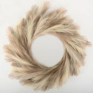 Perfnique Pampas Grass Wreath, 25'' Faux Pampas Wreath for Front Door, Artificial Pampas Wreath for All Seasons, Boho Wall Decor, Farmhouse Pampas Grass Garland, DIY Wreath Arrangement (Ivory&Taupe)