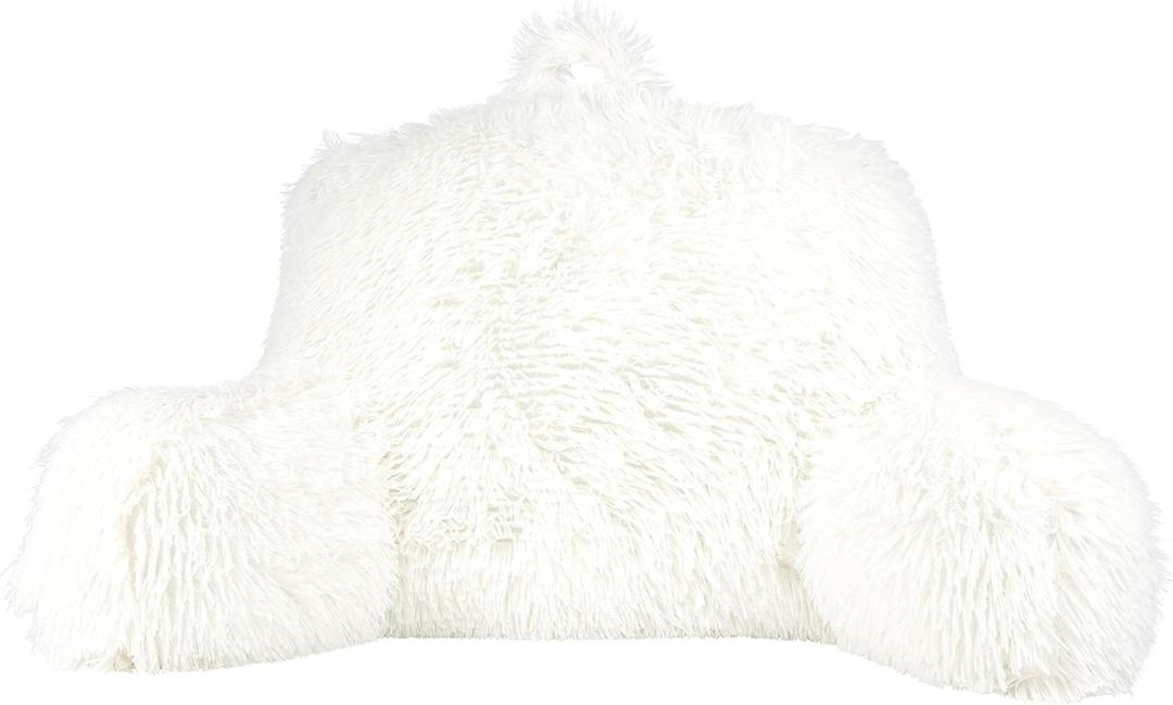 Klear Vu Shaggy Reading Pillow Back Rest Body Pillow for Adults and Kids, Lumbar and Arm Support on Bed, Chair, Couch, Sofa and Floor, 30" x 21", One Size, Winter White