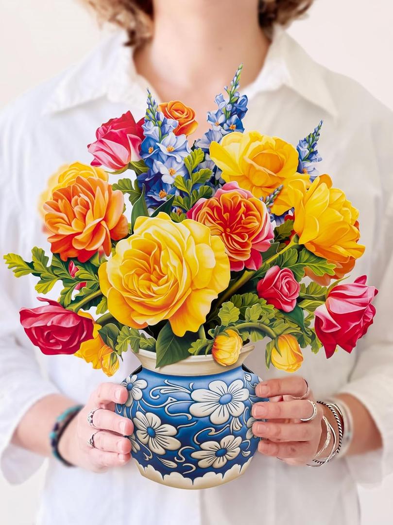 Freshcut Paper Pop Up Cards, Sorbet Roses, 12 Inch Life Sized Forever Flower Bouquet 3D Popup Greeting Card, Anniversary Cards, Valentine's Day Gifts, Mother's Day Card, Blank Notecard & Envelope