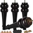 10 inch / 24cm Wooden Furniture Legs, Pack of 8 Walnut Solid Wood Turned DIY Replacement Bun Feet with M8 Hanger Bolts & T-Nuts or Sofa Couch Cabinet Recliner Ottoman Riser