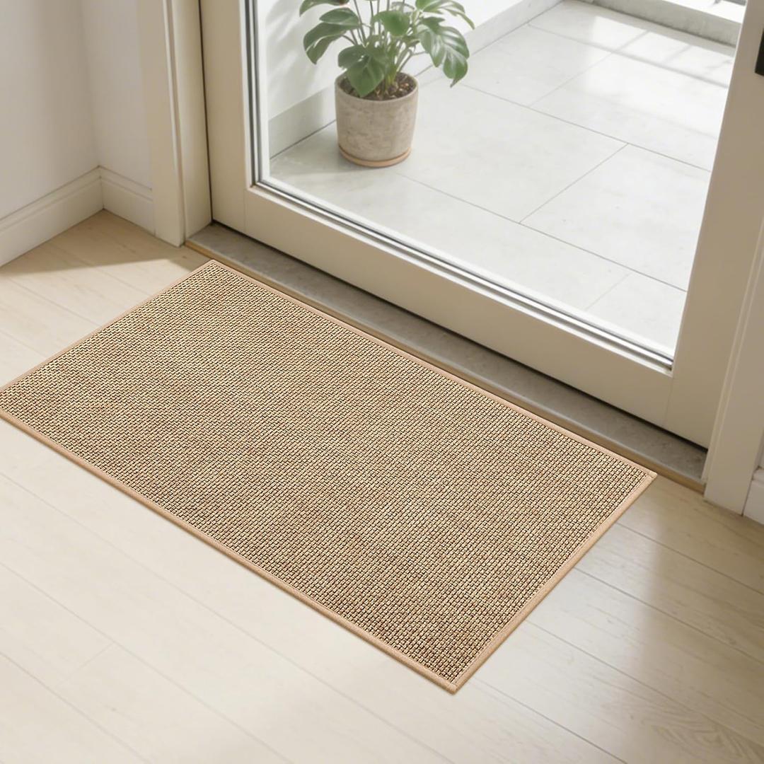 SMILOOL Front Door Mat Indoor Entrance, 17" x 30" Non-Slip Inside Door Mats for Entryway, Dirt Resistant and Absorbent Washable Doormat, Low Profile Entry Way Doormats, Floor Mats for House, Beige