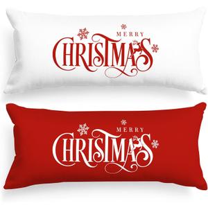 Lanpn Christmas Body Pillowcase 20x54 Set of 2, Red Merry Christmas Decorative Pillow Cases 20 x 54 Extra Large Long Oversized Lumbar Bed Body Pillow Covers Holiday Xmas Bodypillow 21x54 2 Pack