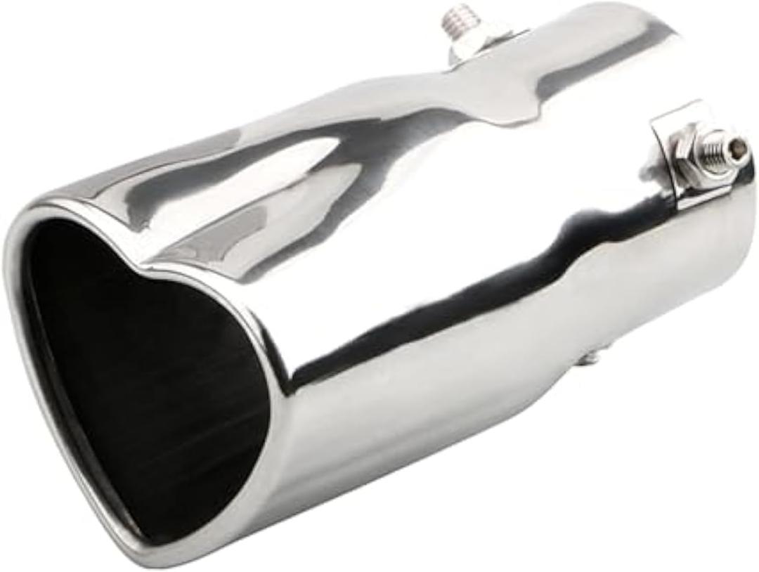 Car Exhaust Tip 2.5 inch Inlet, Universal Car Exhaust Pipe Modification Tail Throat Tail Pipe Stainless Steel Muffler Tip, Adjustable Heart Shaped Car Thickened Pipe (Straight,Silver)