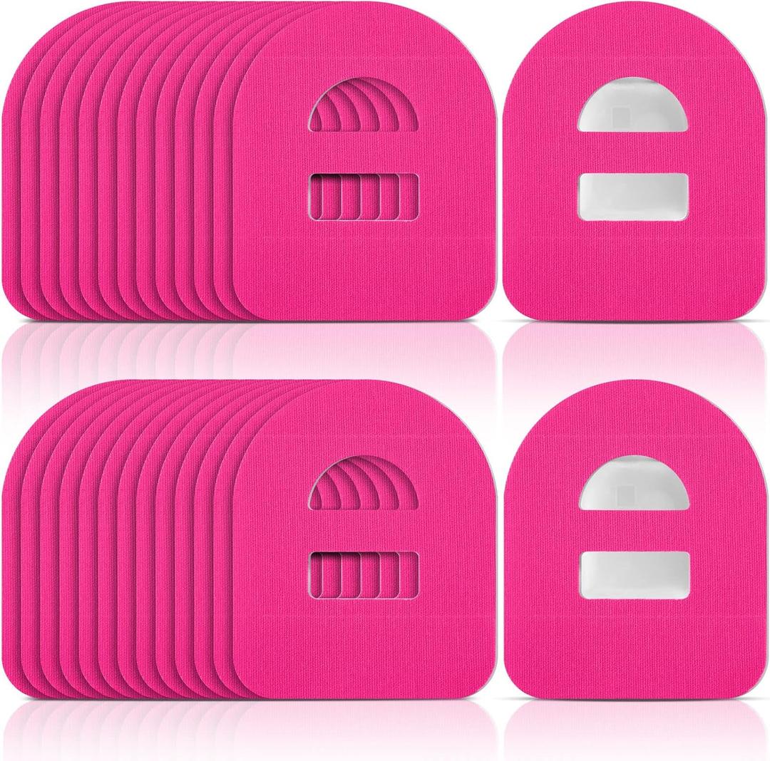 Nuanchu 50 Pieces Adhesive Patches Compatible with Omnipod 5 Shower Waterproof Pre-Cut Adhesive Overpatches with Strap Sweatproof Tape Continuous Glucose Monitor Protection(Rose Red)