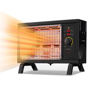 Radiant Heater,Space Heater with Two Heat Settings,Portable Electric Heater for Indoor Use, Portable Indoor Heater with Handle,1250W/1500W (BLACK)