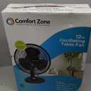 Comfort Zone Oscillating Table Fan with Adjustable Tilt, Convenient Push Button Controls, Quiet, 12 inch, 3 Speed, Desk Fan, Airflow 7.25 ft/sec, Ideal for Home, Bedroom, Dorm & Office, CZ121BK