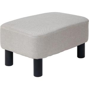 Small Footstool Linen Fabric Pouf Ottoman Footrest Modern Home Bedroom Rectangular Stool, with Padded Seat Pine Wood Legs, Gray Blue RF-BD214-D
