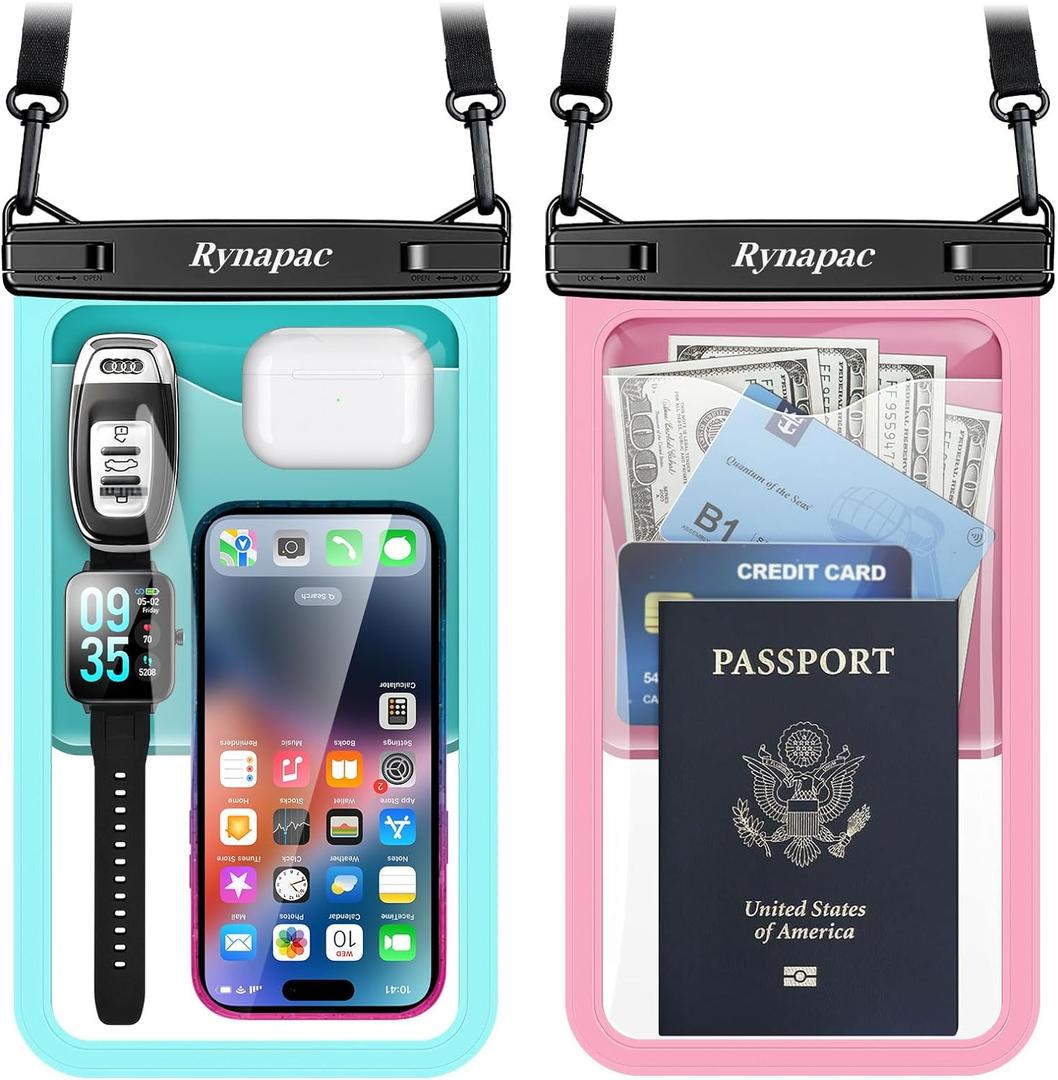 2 Pack Waterproof Phone Pouch - 10in Waterproof Phone Case with Lanyard, IPX8 Cell Phone Dry Bag Beach Essentials for iPhone 16 15 14 13 12 Pro Max, Galaxy S24+ S23 S22 S21 Series (Extra Large [10-inch])
