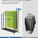Extra Large Free Standing Towel Rack with Metal Storage Shelf & 6 Hooks for Bathroom, 3 Tiers Heavy Duty Blanket Drying Stand Holder for Outdoor Pool, Bedroom, Living Room, Black
