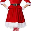 Mrs. Claus Costume for Women Christmas Santa Costume Dress Adult Plus Size Miss 5PCS Red Cosplay Outfit Xmas Party (Large)