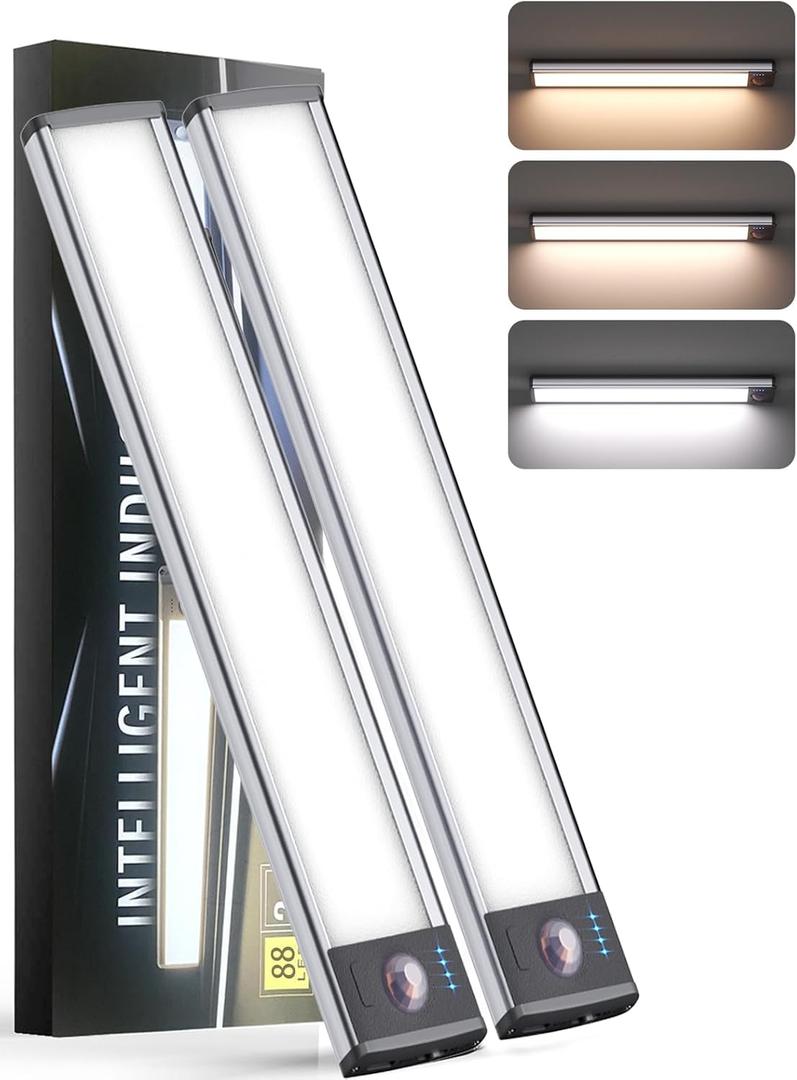 Under Cabinet Lighting2 Pack,Long Endurance Rechargeable Battery 88 LED 3 Color Lights, Motion Sensor Light Indoor, Dimmable Night Light, Closet Lights for Kitchen Wireless,Stick-On Cabinet Lights. (14.5inch-88LED)