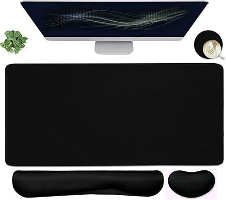 Large Mouse Pad and Keyboard Wrist Rest, Desk Pad for Keyboard and Mouse, 4-in-1 Large Gaming Mouse Pad with Wrist Support, Desk Mat for Home Office Study Game-Black 16x35 Inch