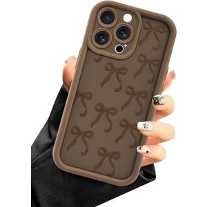 Compatible with iPhone 14 Pro Case, Cute Brown Bow Aesthetic Design for Girls Women Soft Silicone Slim Fit Shockproof Protective Cover