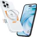 TORRAS 360 Magnetic Stand for iPhone 16 Pro Max Case[Fit for MagSafe][Camera Control Button][Mil-Grade Protection] Slim, Rotatable Kickstand, Translucent Glacier White 6.9", Ostand OFitness Series