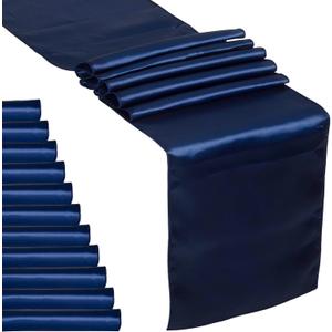 12 Pack Navy Blue Satin Table Runner 12 x 108 Inches Long | Bright, Smooth and Silky Table Decor for Birthday Party Wedding Banquet Decorations - Navy Blue