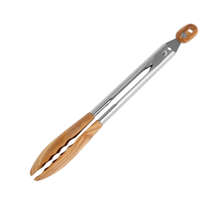 Kitchen Tongs, Olive Wood Cooking Tongs ith Wood Tips and Stainless Steel Handle Locking, Locking Cooking Tongs, Nonstick Salad Tongs for Serving Food, Grilling, Cooking, 11.2in